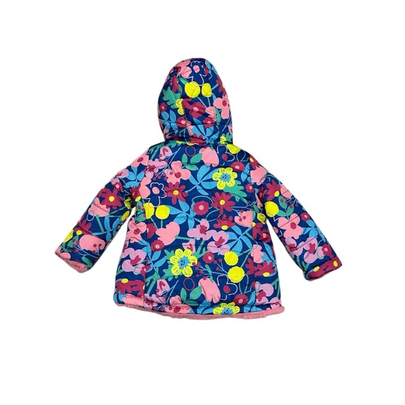 Falls Creek Girls 2T Toddler Reversible Puffer Jacket Coat Faux Fur Flowers Hood - Picture 6 of 9
